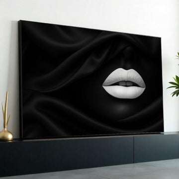 Monochrome Lips Canvas, Black White Art, Elegant Lip Design, Wall Art Canvas, Stylish Decor, Ready To Hang Modern Canvas