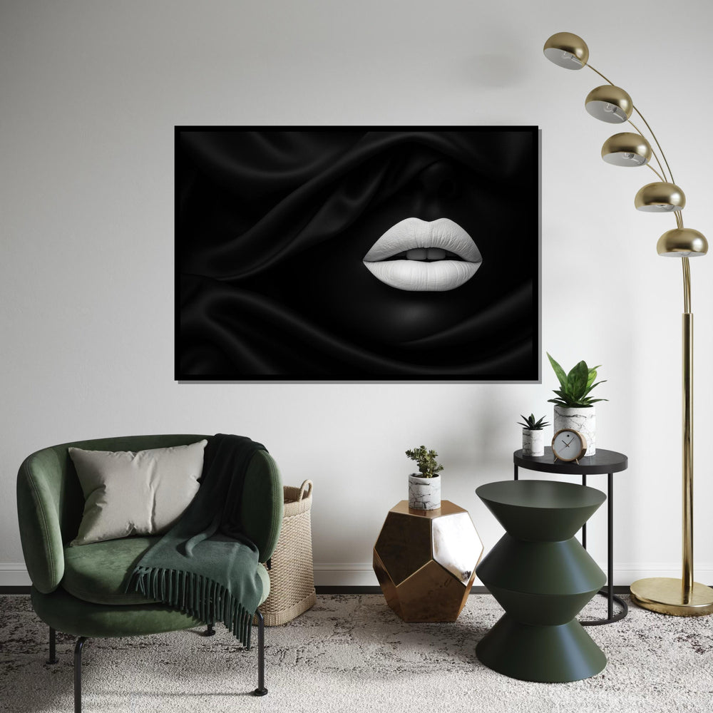 Monochrome Lips Canvas, Black White Art, Elegant Lip Design, Wall Art Canvas, Stylish Decor, Ready To Hang Modern Canvas, Afro Woman