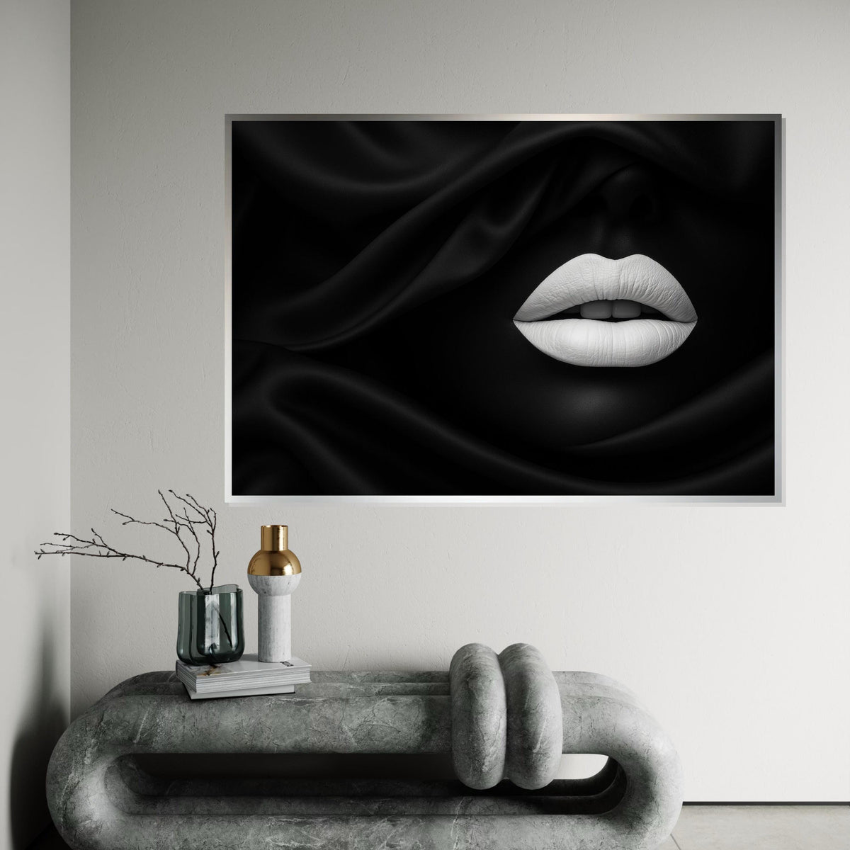 Monochrome Lips Canvas, Black White Art, Elegant Lip Design, Wall Art Canvas, Stylish Decor, Ready To Hang Modern Canvas