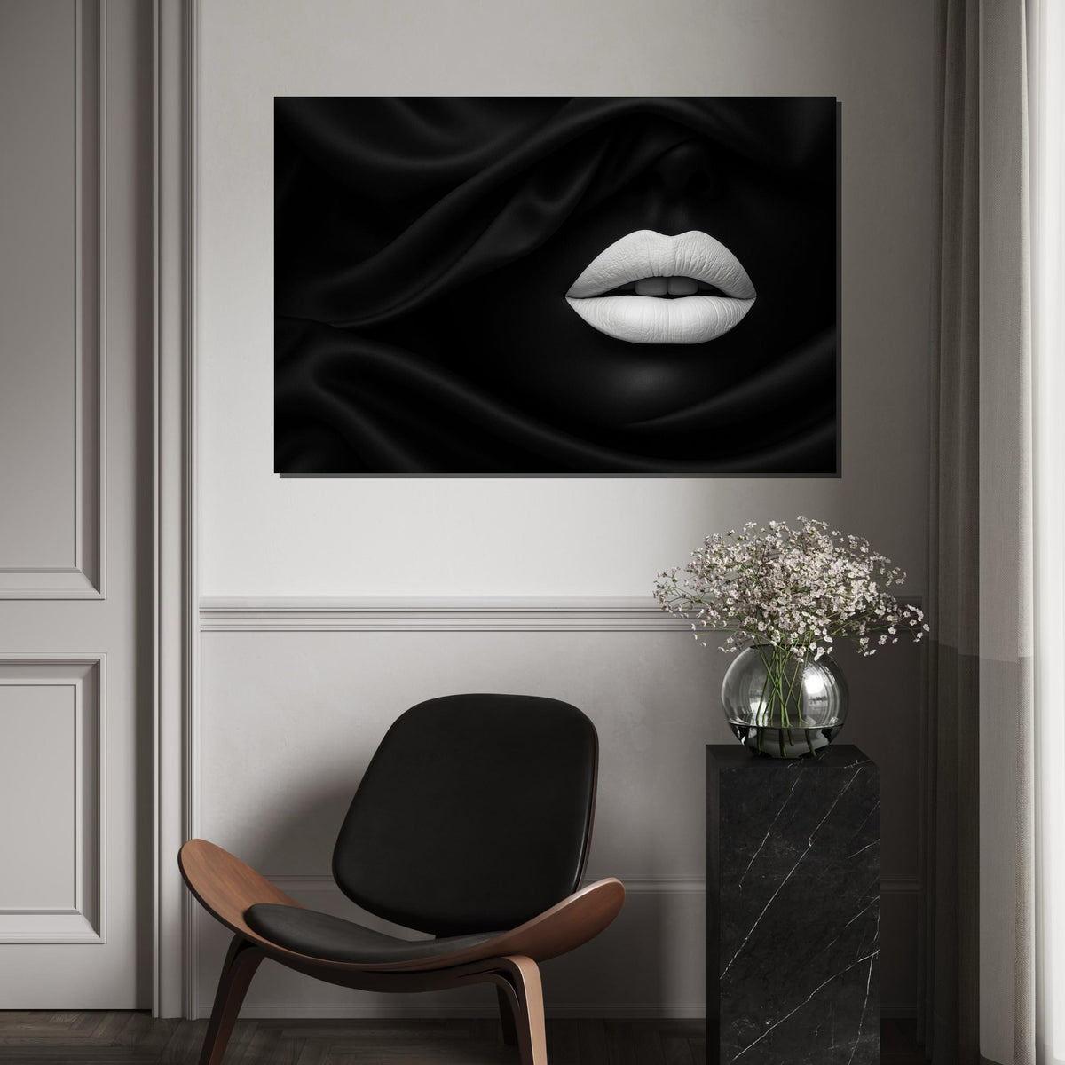 Monochrome Lips Canvas, Black White Art, Elegant Lip Design, Wall Art Canvas, Stylish Decor, Ready To Hang Modern Canvas