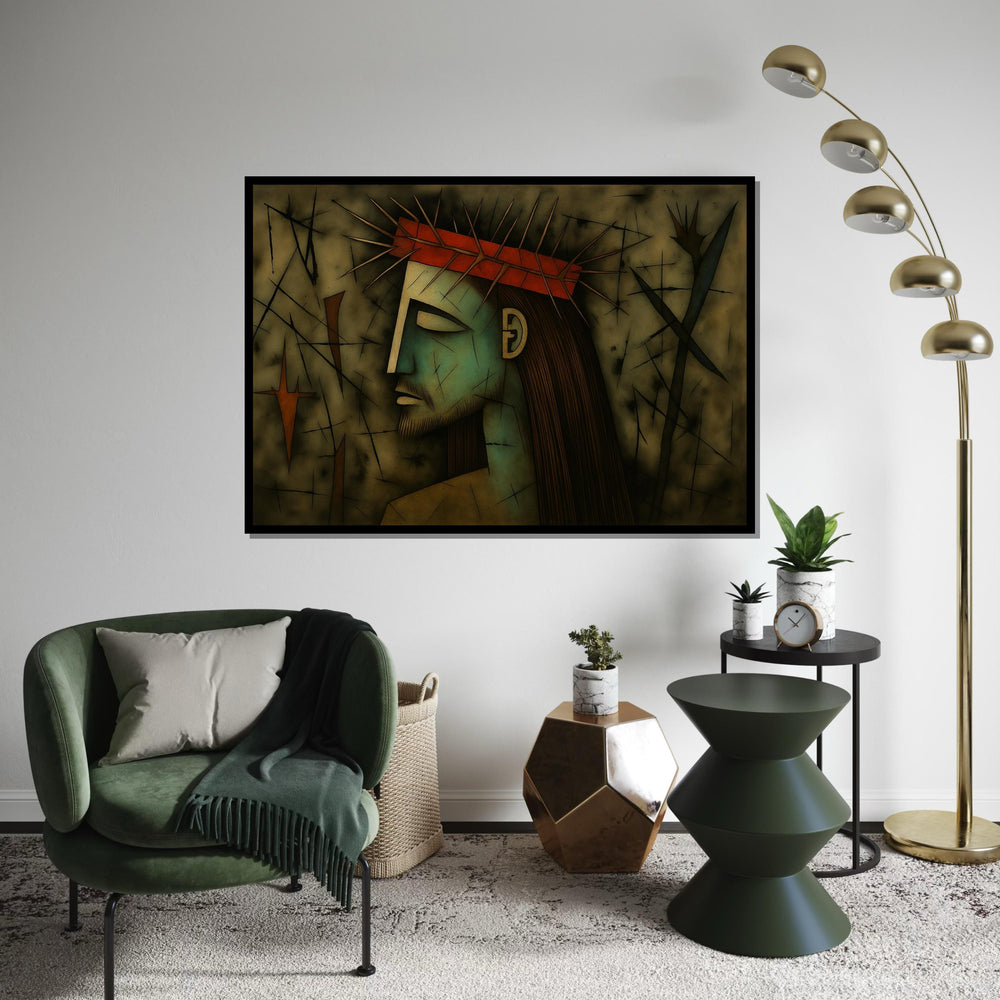 Crown of Thorns Art, Abstract Portrait Canvas, Wall Art Canvas Design, Religious Art Poster, Expressionist Pain, Ready to Hang Decoration