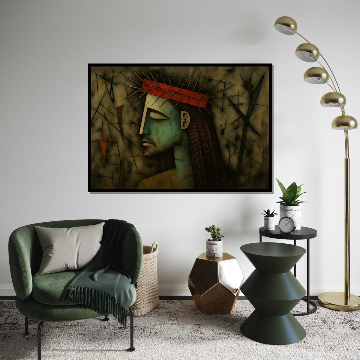 Crown of Thorns Art, Abstract Portrait Canvas, Wall Art Canvas Design, Religious Art Poster, Expressionist Pain, Ready to Hang Decoration