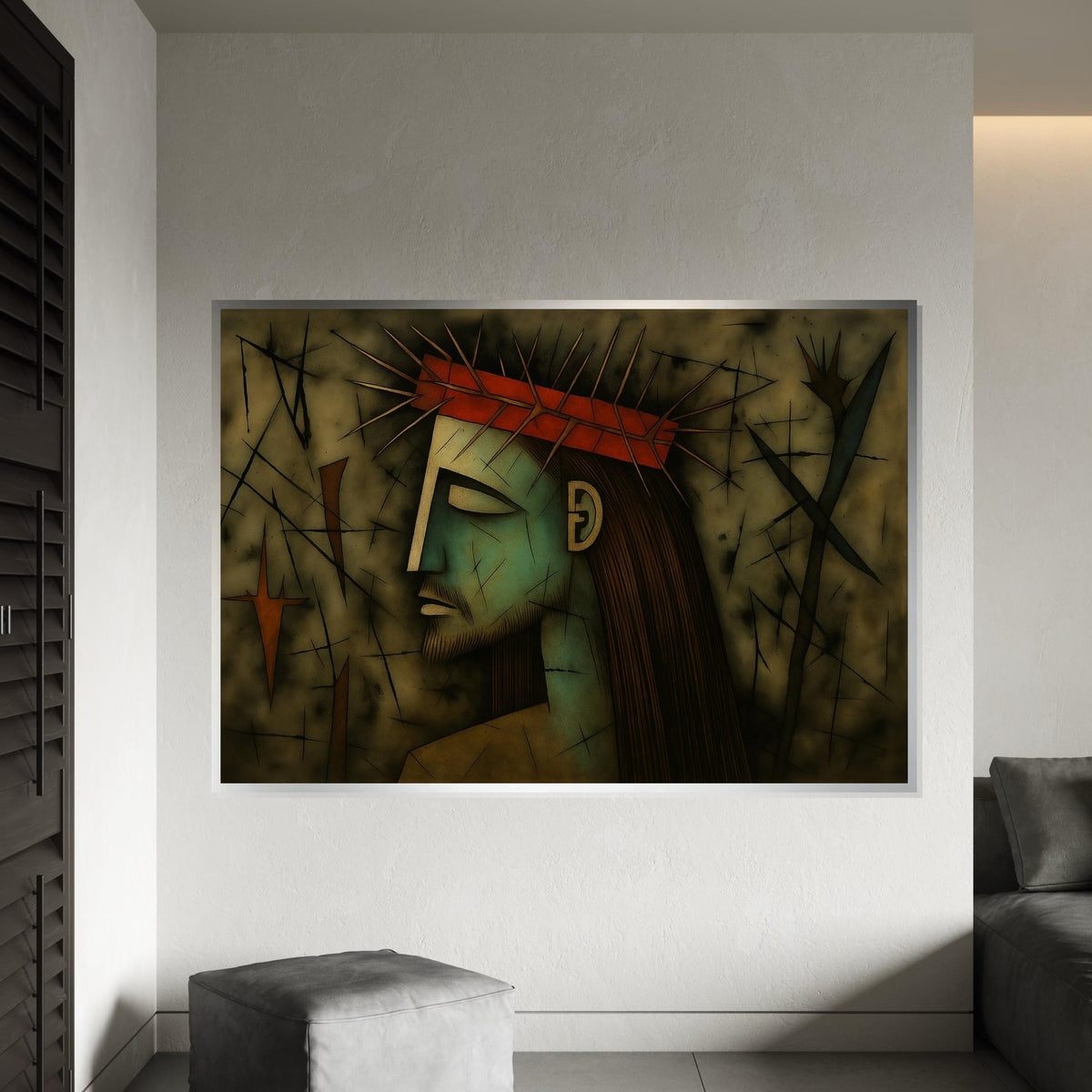 Crown of Thorns Art, Abstract Portrait Canvas, Wall Art Canvas Design, Religious Art Poster, Expressionist Pain, Ready to Hang Decoration