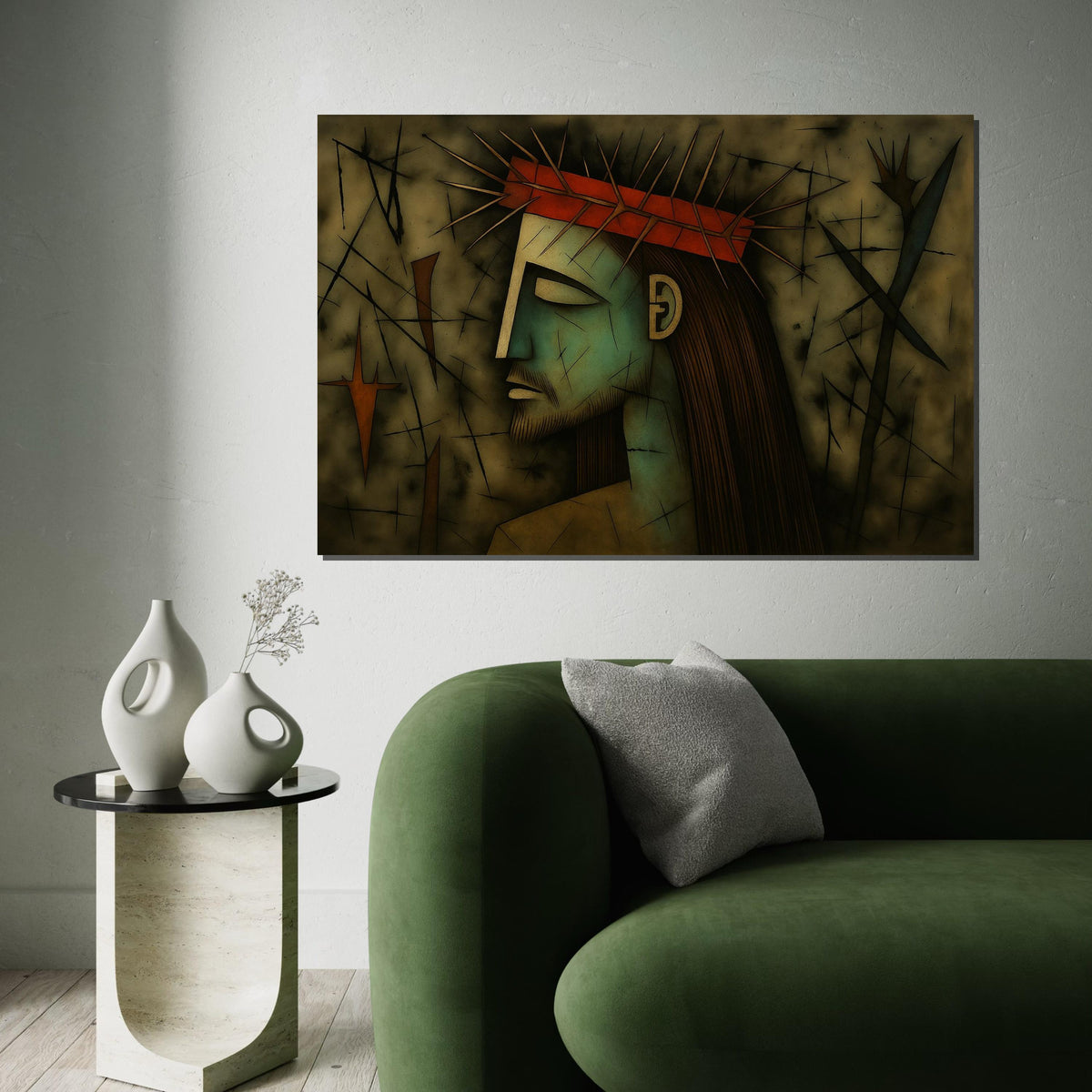 Crown of Thorns Art, Abstract Portrait Canvas, Wall Art Canvas Design, Religious Art Poster, Expressionist Pain, Ready to Hang Decoration