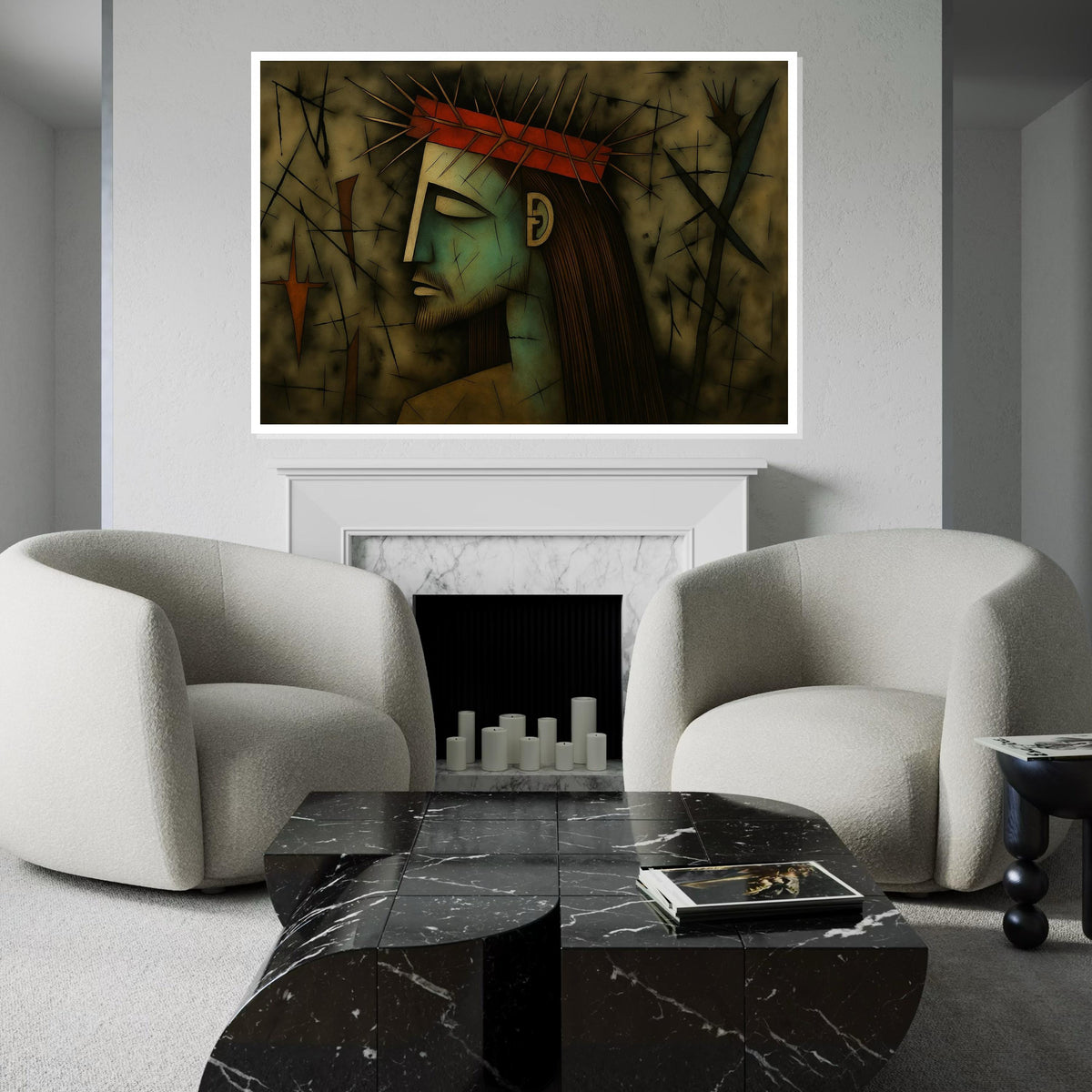 Crown of Thorns Art, Abstract Portrait Canvas, Wall Art Canvas Design, Religious Art Poster, Expressionist Pain, Ready to Hang Decoration