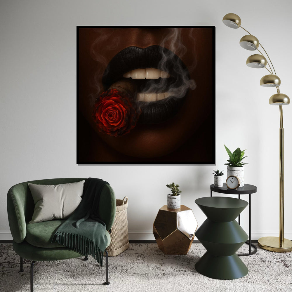 Rose Cigar Lips Canvas, Smoke Art Wall Print, Artistic Lips Canvas, Wall Art Canvas Design, Ready To Hang Decoration, Print Art