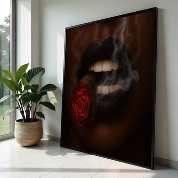 Rose Cigar Lips Canvas, Smoke Art Wall Print, Artistic Lips Canvas, Wall Art Canvas Design, Ready To Hang Decoration