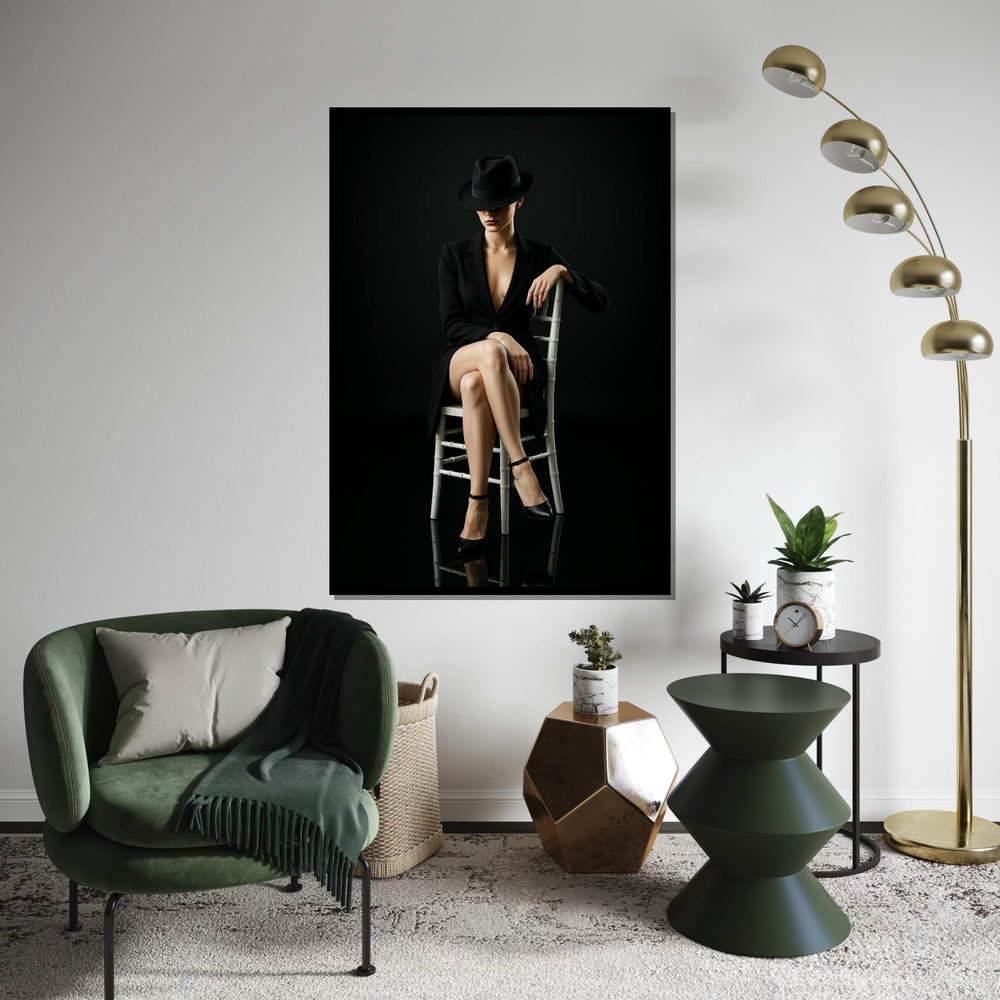 Elegant Lady in Black, Femme Fatale Canvas, Mysterious Woman Wall Art, Fashion Poster, Wall Art Canvas Design, Ready to Hang Decoration