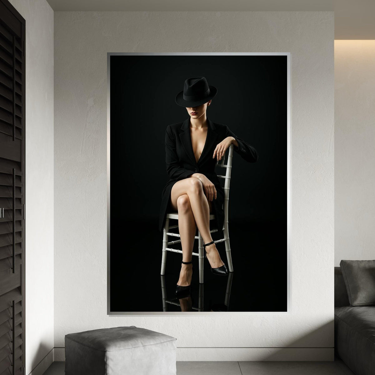 Elegant Lady in Black, Femme Fatale Canvas, Mysterious Woman Wall Art, Fashion Poster, Wall Art Canvas Design, Ready to Hang Decoration