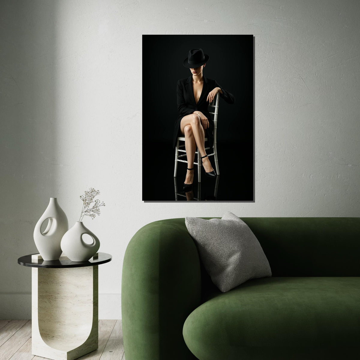 Elegant Lady in Black, Femme Fatale Canvas, Mysterious Woman Wall Art, Fashion Poster, Wall Art Canvas Design, Ready to Hang Decoration