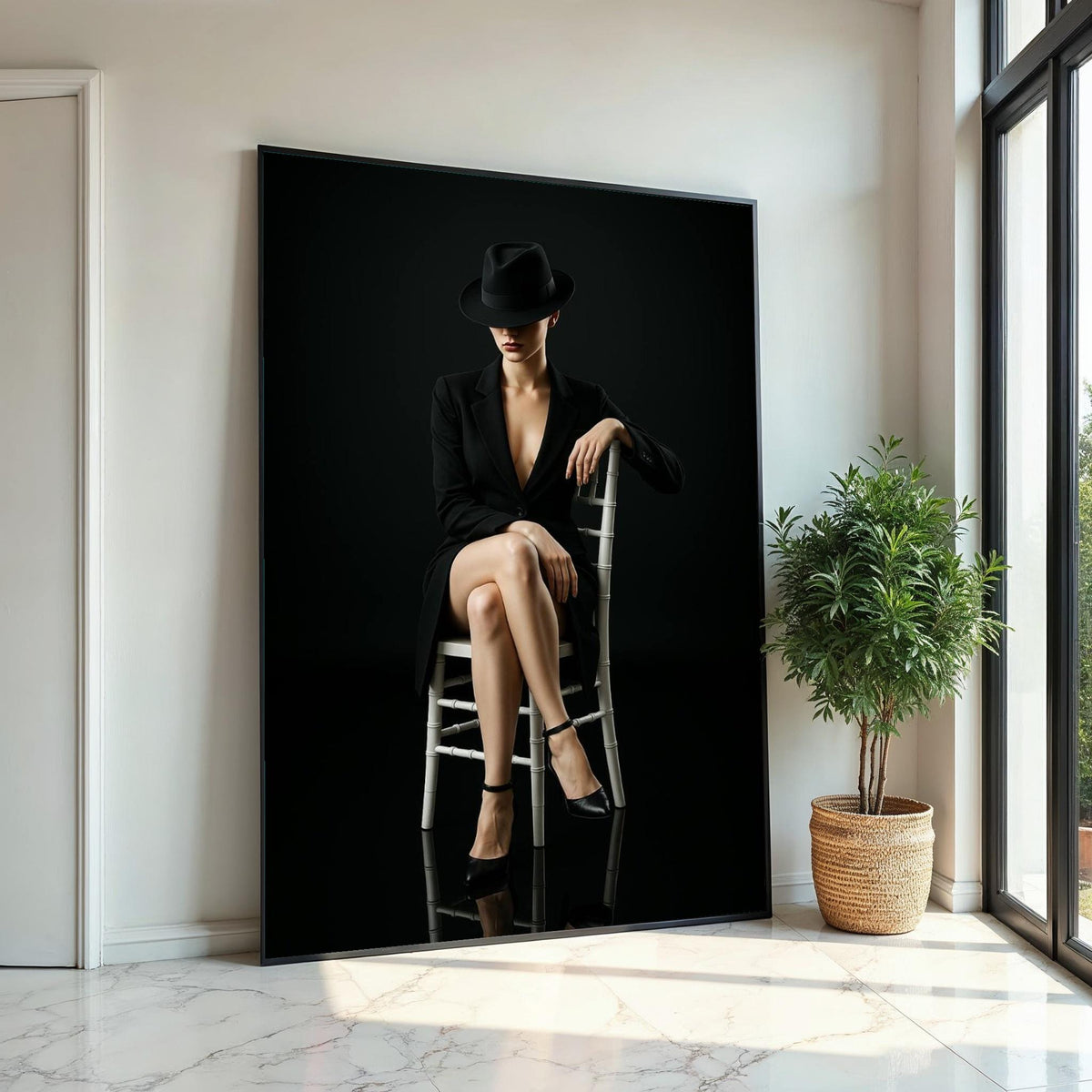 Elegant Lady in Black, Femme Fatale Canvas, Mysterious Woman Wall Art, Fashion Poster, Wall Art Canvas Design, Ready to Hang Decoration