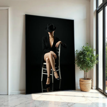 Elegant Lady in Black, Femme Fatale Canvas, Mysterious Woman Wall Art, Fashion Poster, Wall Art Canvas Design, Ready to Hang Decoration