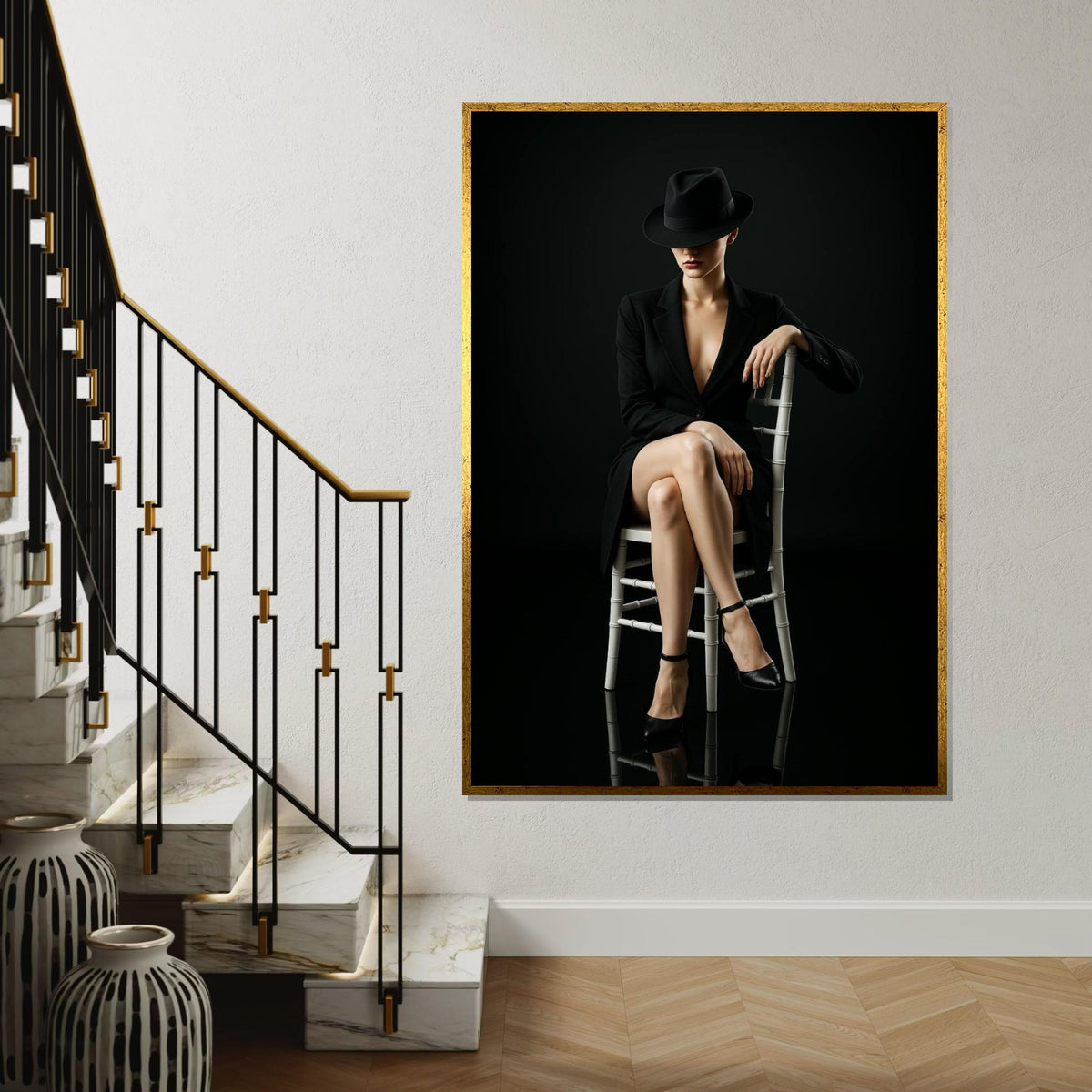 Elegant Lady in Black, Femme Fatale Canvas, Mysterious Woman Wall Art, Fashion Poster, Wall Art Canvas Design, Ready to Hang Decoration