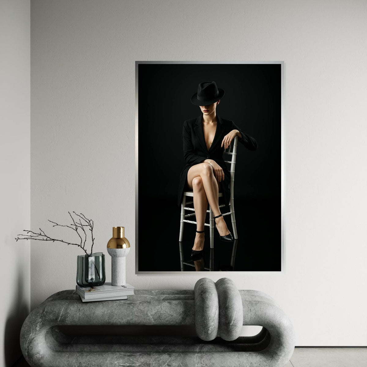 Elegant Lady in Black, Femme Fatale Canvas, Mysterious Woman Wall Art, Fashion Poster, Wall Art Canvas Design, Ready to Hang Decoration