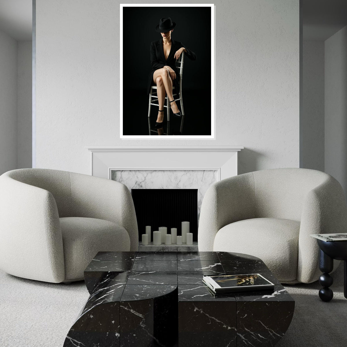 Elegant Lady in Black, Femme Fatale Canvas, Mysterious Woman Wall Art, Fashion Poster, Wall Art Canvas Design, Ready to Hang Decoration