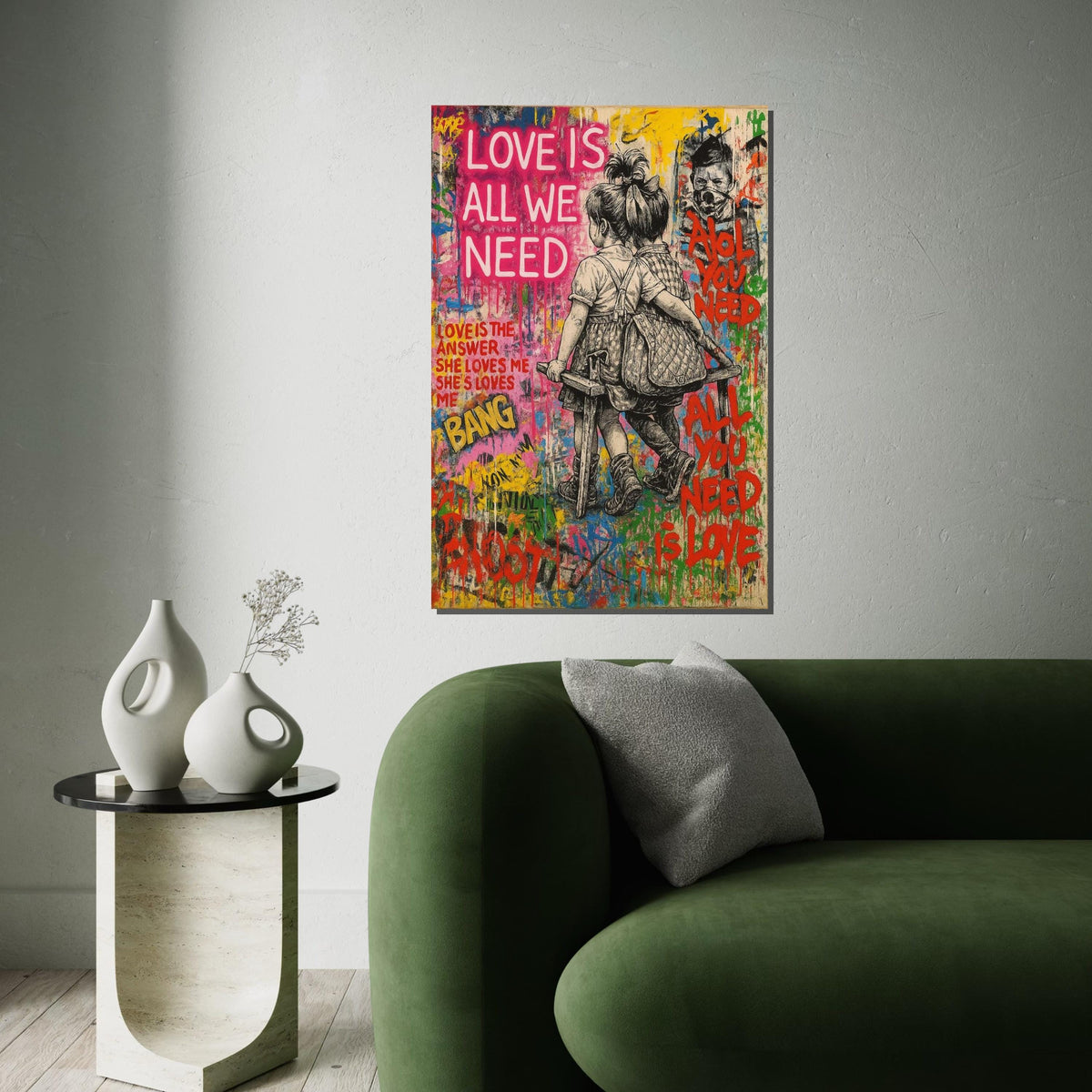 Love Graffiti Canvas, Street Art Love Poster, Colorful Wall Art, Inspirational Canvas Design, Ready To Hang Decoration