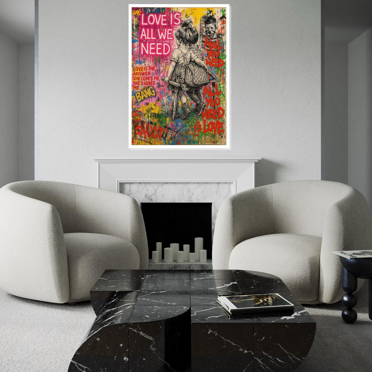 Love Graffiti Canvas, Street Art Love Poster, Colorful Wall Art, Inspirational Canvas Design, Ready To Hang Decoration
