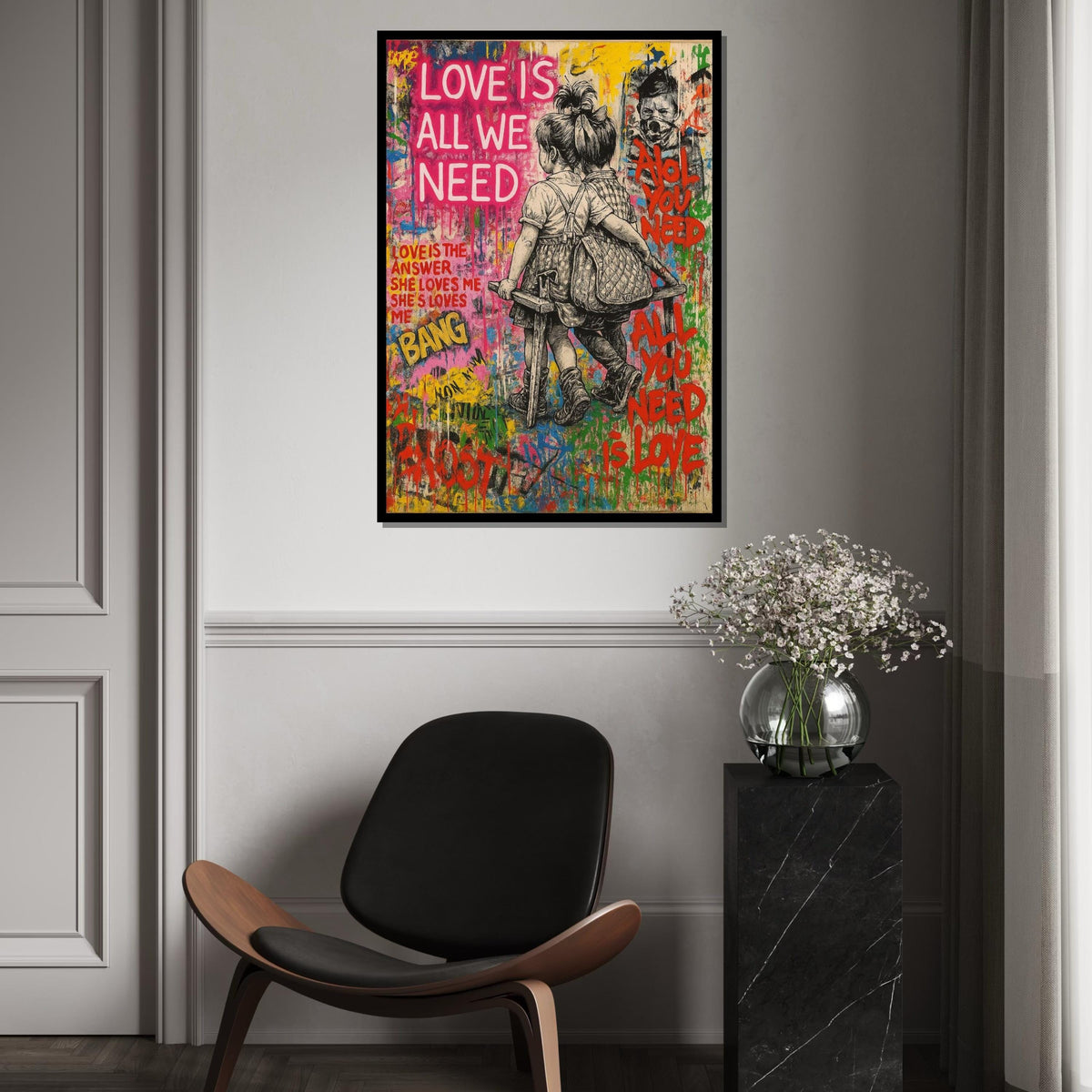 Love Graffiti Canvas, Street Art Love Poster, Colorful Wall Art, Inspirational Canvas Design, Ready To Hang Decoration