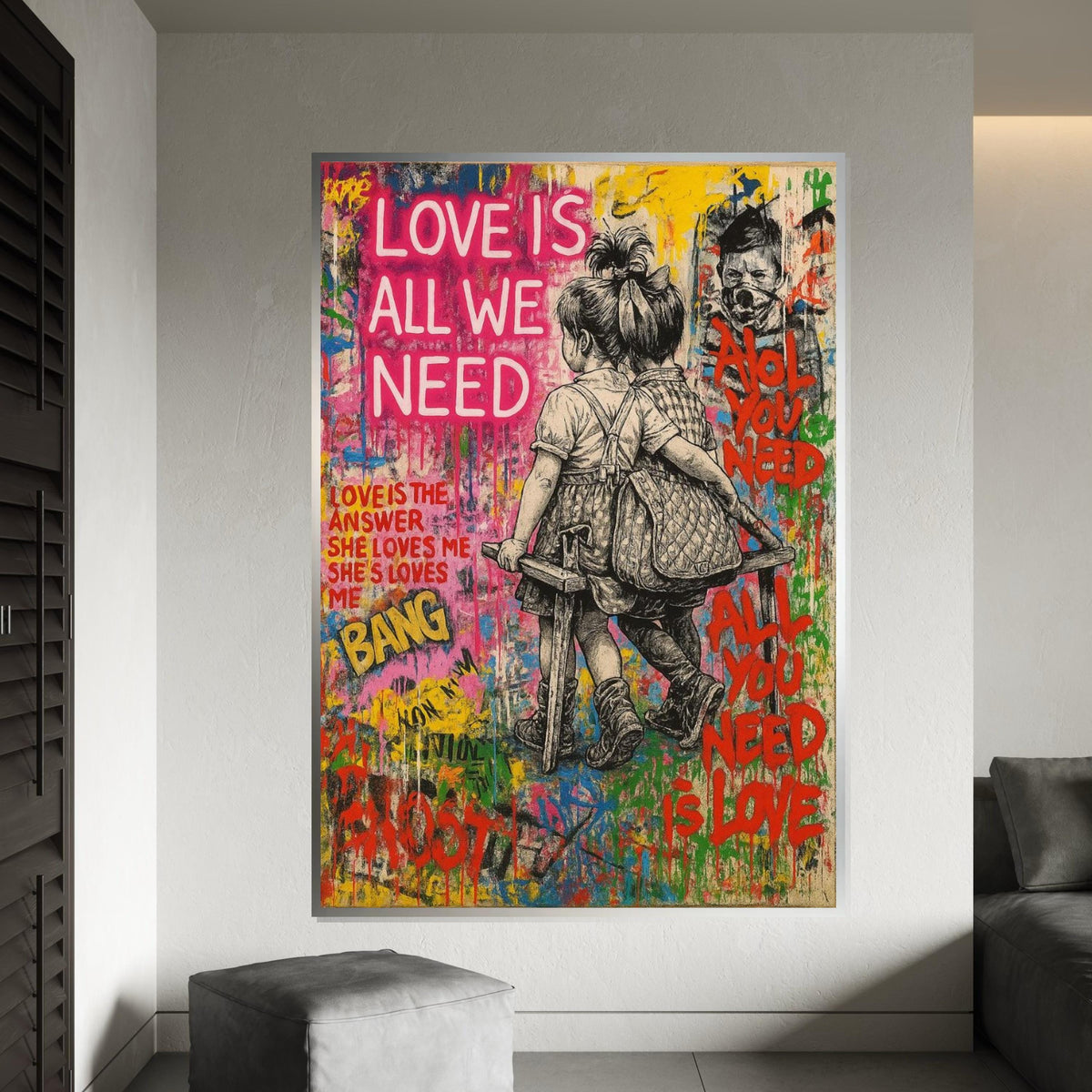 Love Graffiti Canvas, Street Art Love Poster, Colorful Wall Art, Inspirational Canvas Design, Ready To Hang Decoration