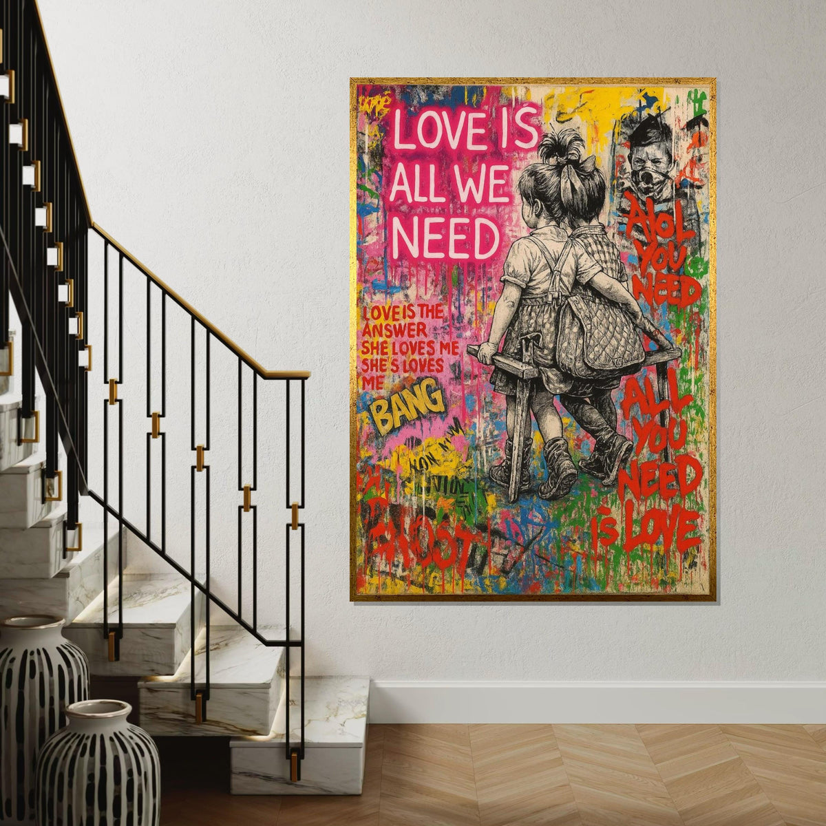 Love Graffiti Canvas, Street Art Love Poster, Colorful Wall Art, Inspirational Canvas Design, Ready To Hang Decoration
