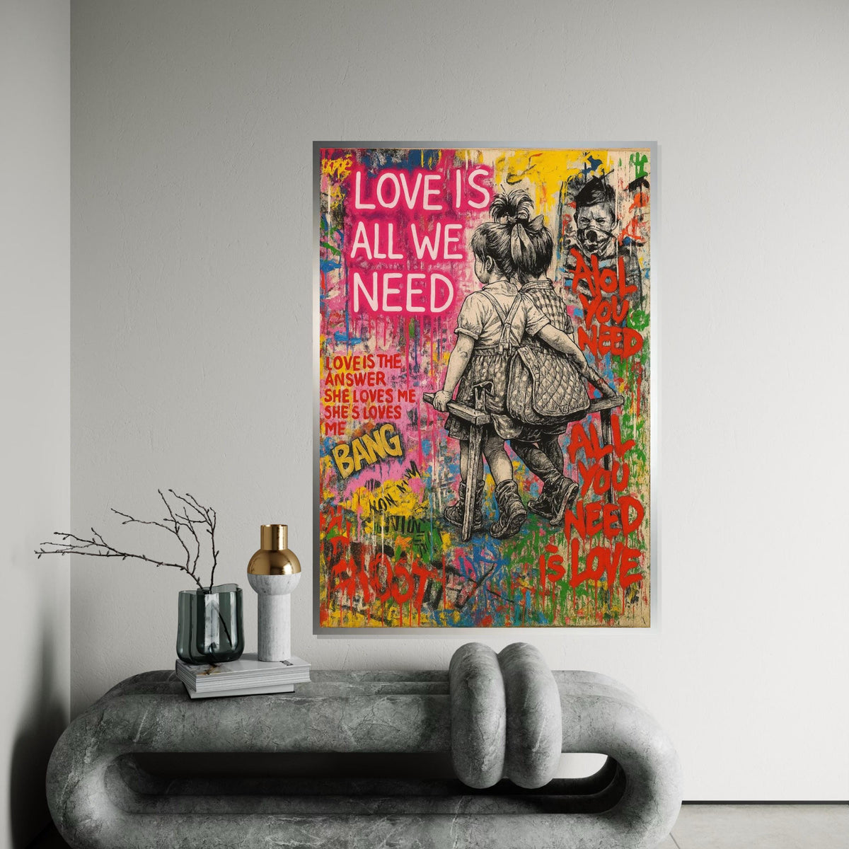 Love Graffiti Canvas, Street Art Love Poster, Colorful Wall Art, Inspirational Canvas Design, Ready To Hang Decoration