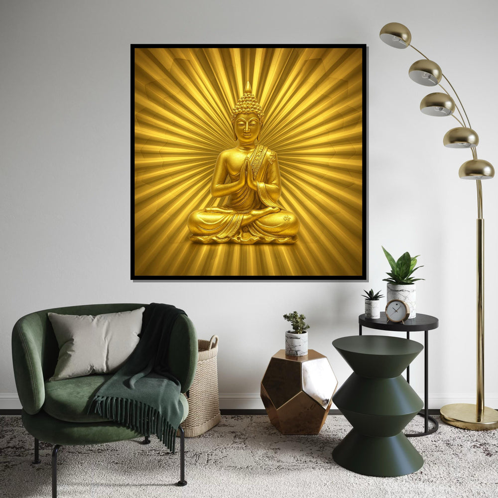Golden Buddha Canvas, Meditation Wall Art, Spiritual Decor, Buddha Radiance Print, Wall Art Canvas Design, Ready to Hang Decoration