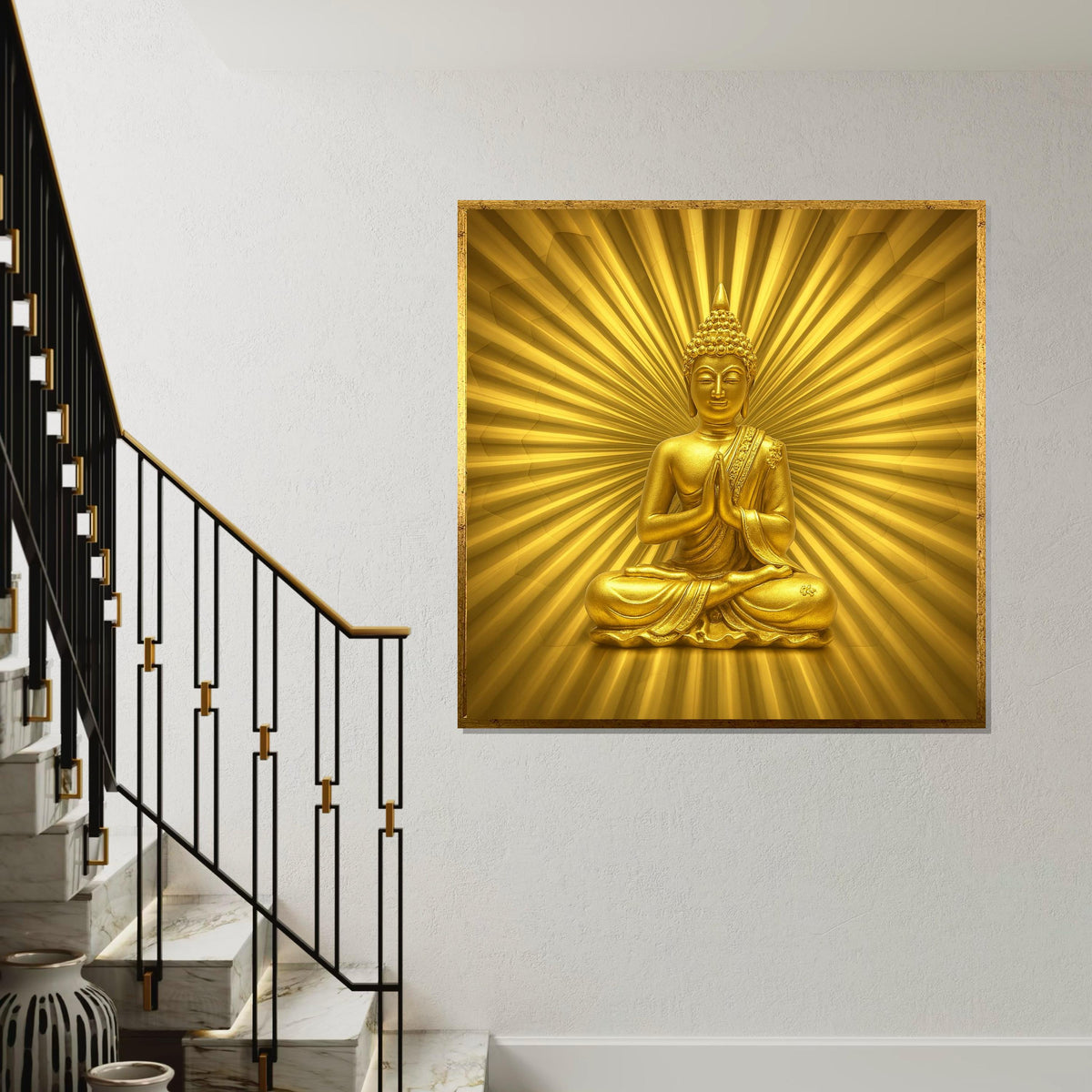 Golden Buddha Canvas, Meditation Wall Art, Spiritual Decor, Buddha Radiance Print, Wall Art Canvas Design, Ready to Hang Decoration