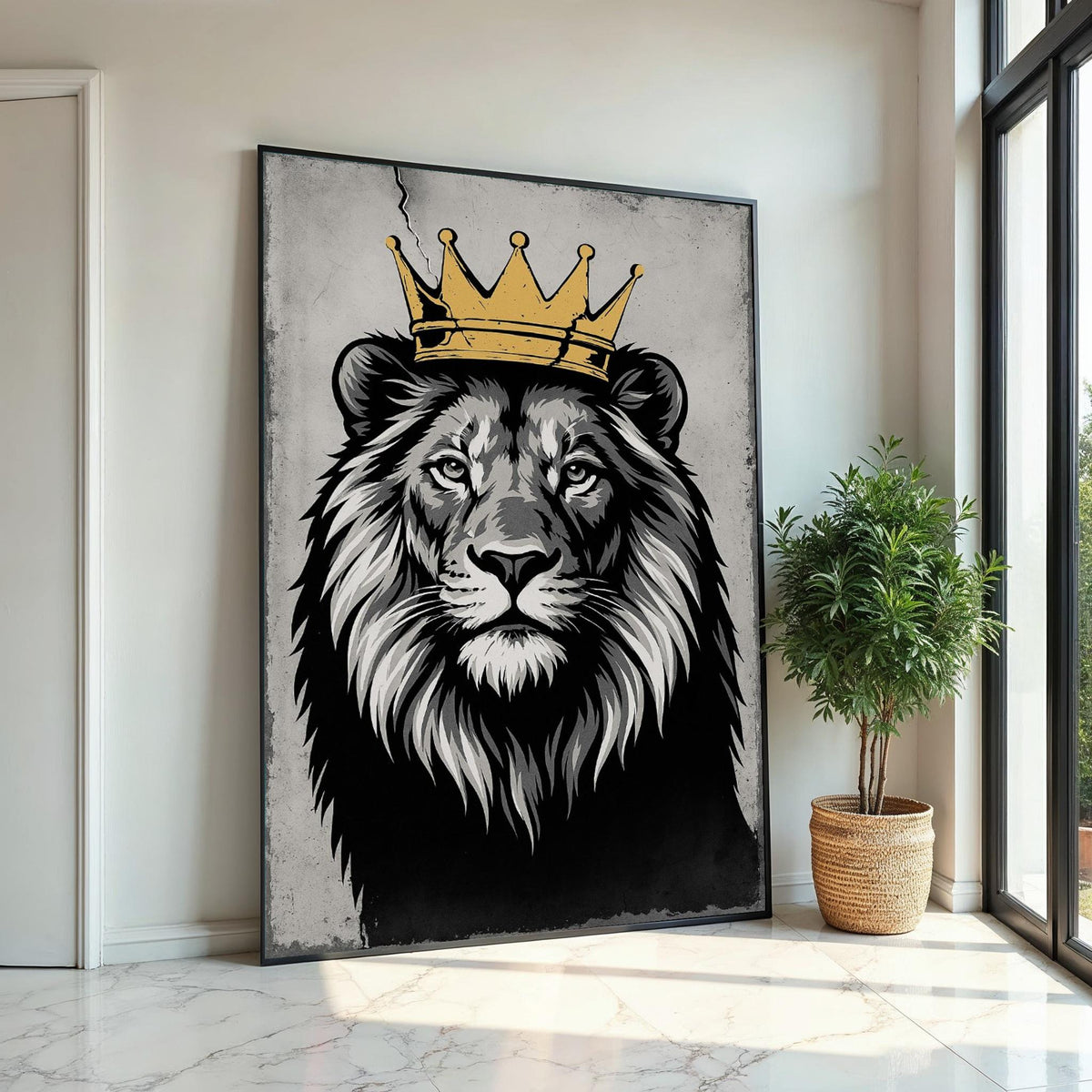 Regal Lion with Crown Canvas, Majestic Lion Wall Art, King of the Jungle Print, Wall Art Canvas Design, Ready to Hang Decoration