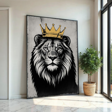 Regal Lion with Crown Canvas, Majestic Lion Wall Art, King of the Jungle Print, Wall Art Canvas Design, Ready to Hang Decoration