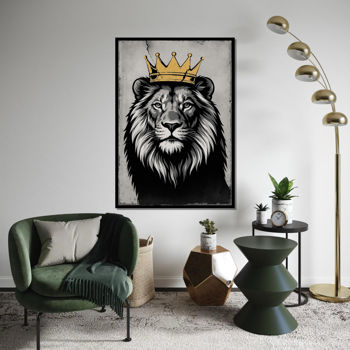 Regal Lion with Crown Canvas, Majestic Lion Wall Art, King of the Jungle Print, Wall Art Canvas Design, Ready to Hang Decoration