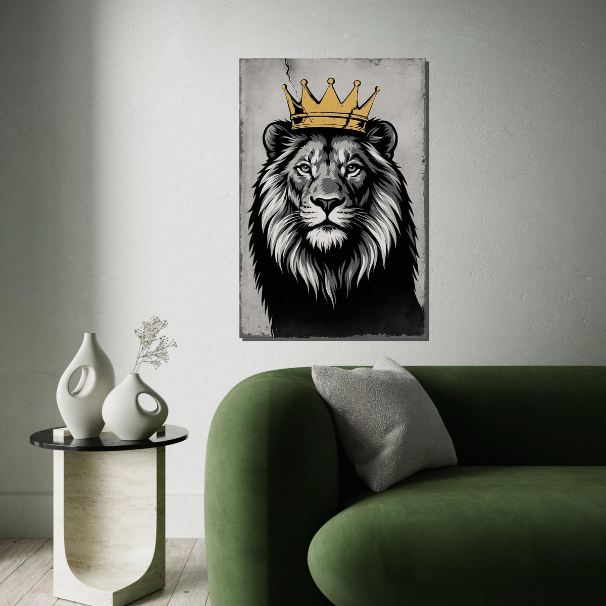 Regal Lion with Crown Canvas, Majestic Lion Wall Art, King of the Jungle Print, Wall Art Canvas Design, Ready to Hang Decoration
