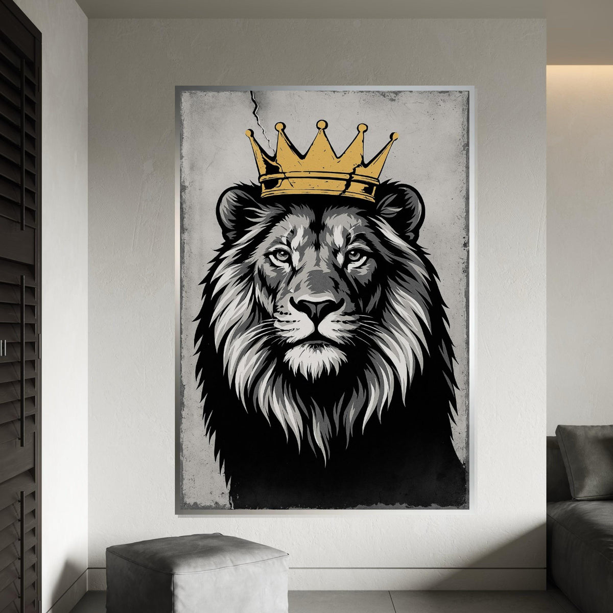 Regal Lion with Crown Canvas, Majestic Lion Wall Art, King of the Jungle Print, Wall Art Canvas Design, Ready to Hang Decoration