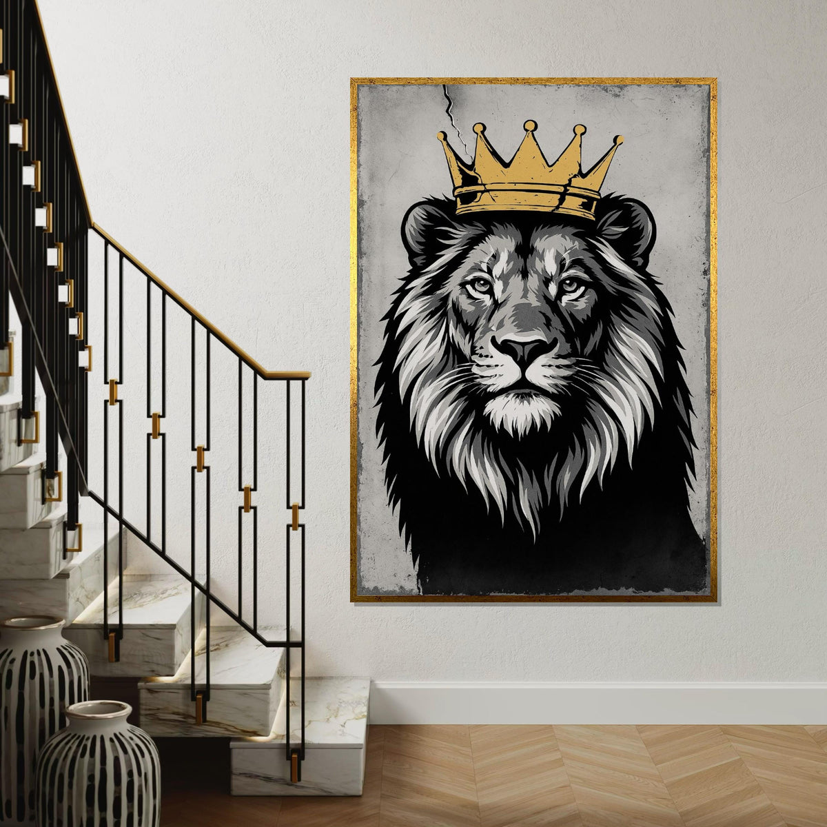 Regal Lion with Crown Canvas, Majestic Lion Wall Art, King of the Jungle Print, Wall Art Canvas Design, Ready to Hang Decoration