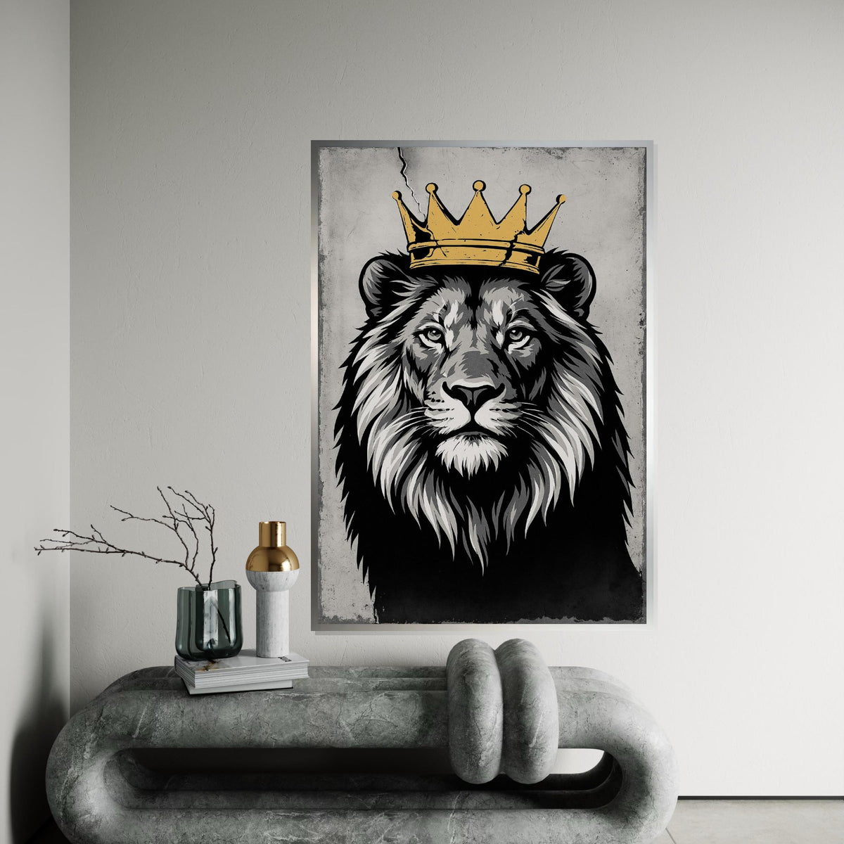 Regal Lion with Crown Canvas, Majestic Lion Wall Art, King of the Jungle Print, Wall Art Canvas Design, Ready to Hang Decoration