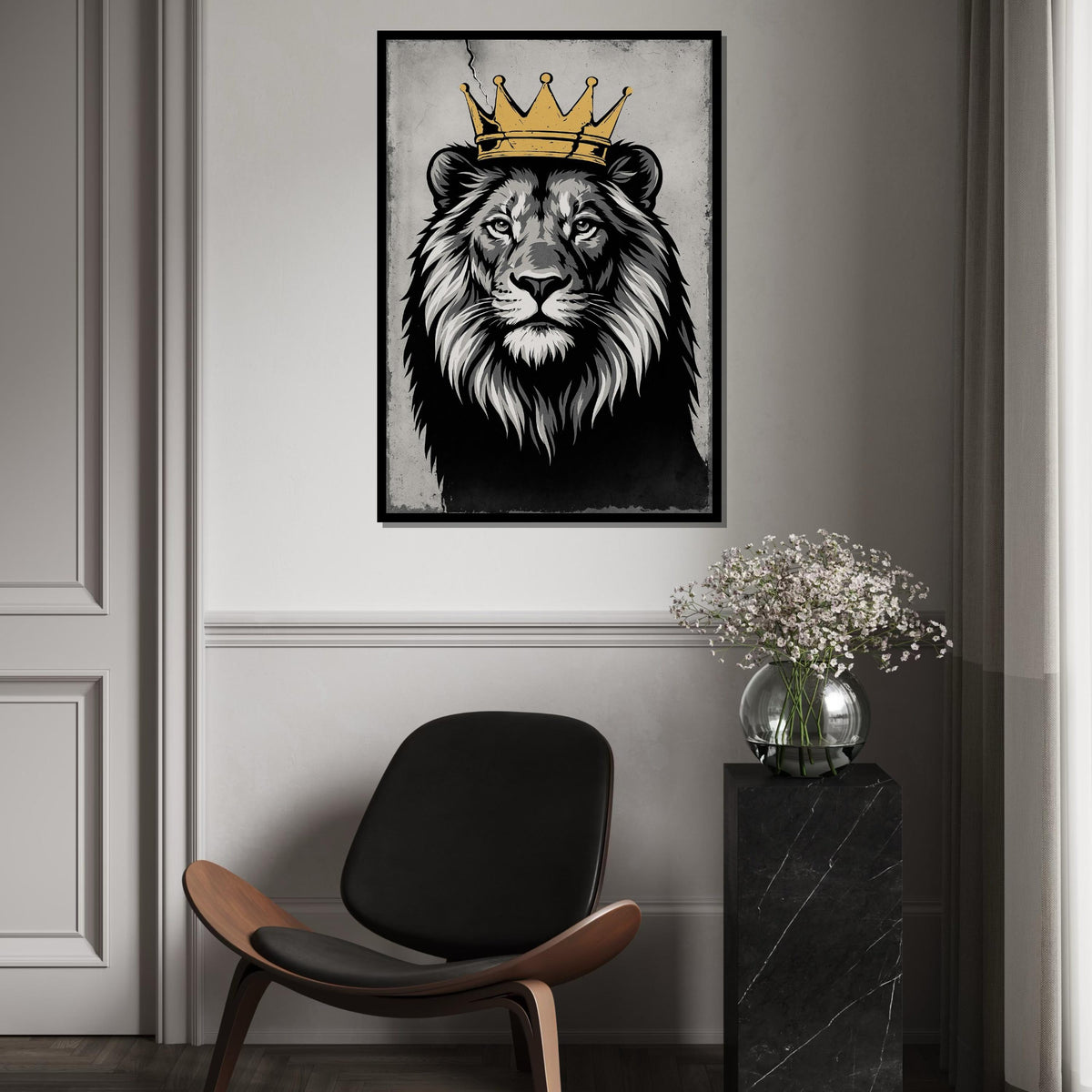 Regal Lion with Crown Canvas, Majestic Lion Wall Art, King of the Jungle Print, Wall Art Canvas Design, Ready to Hang Decoration