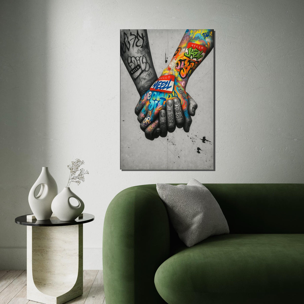 Graffiti Hands Canvas, Colorful Handshake Art, Street Art Canvas, Wall Art Design, Ready to Hang Decoration, Wall Canvas Art