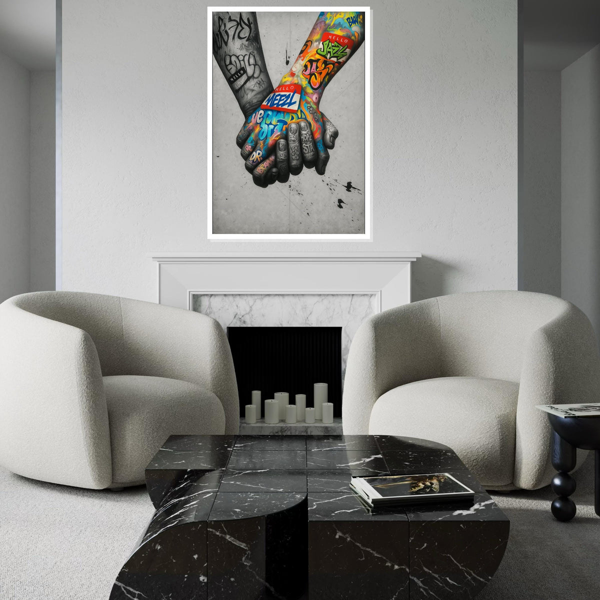 Graffiti Hands Canvas, Colorful Handshake Art, Street Art Canvas, Wall Art Design, Ready to Hang Decoration, Wall Canvas Art