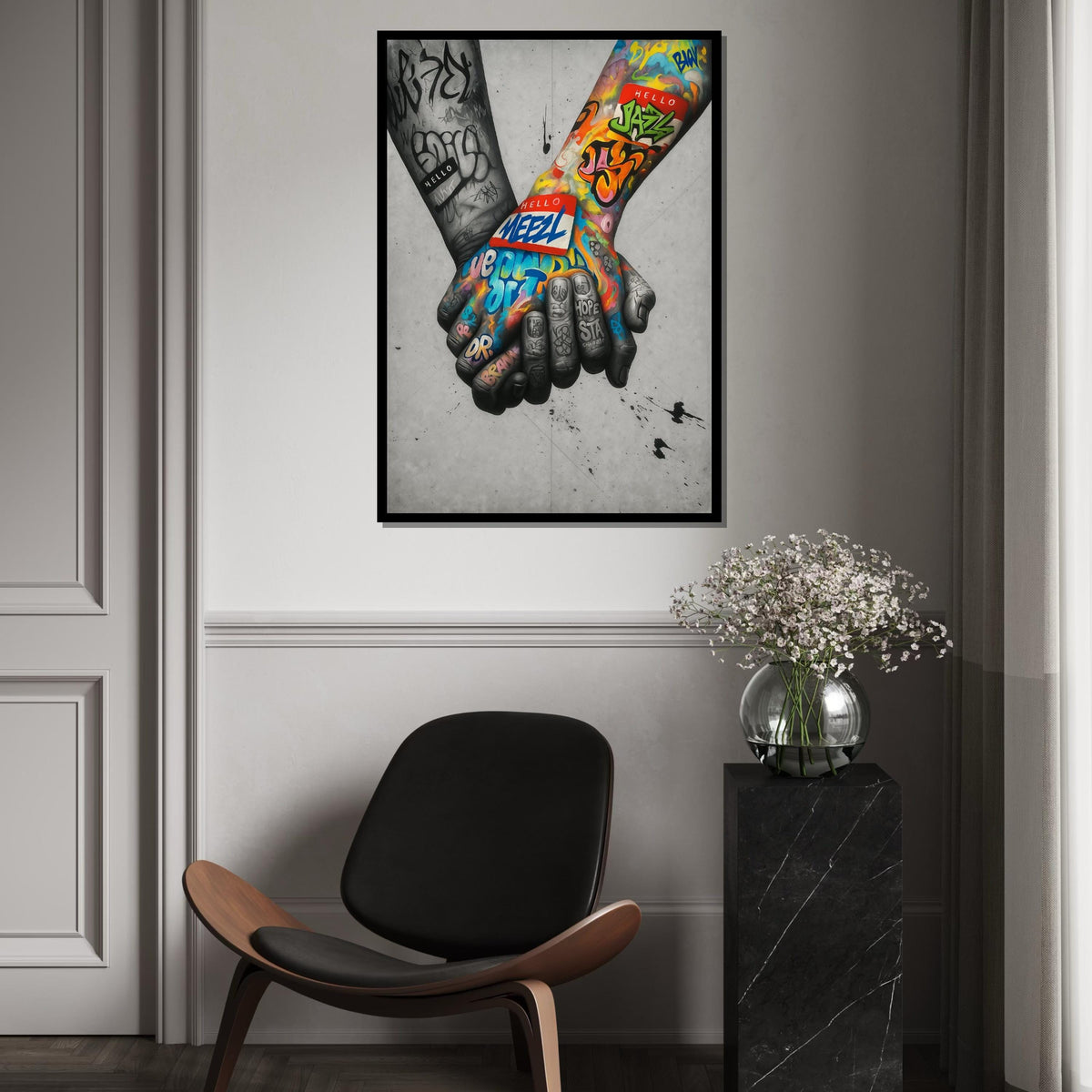 Graffiti Hands Canvas, Colorful Handshake Art, Street Art Canvas, Wall Art Design, Ready to Hang Decoration, Wall Canvas Art