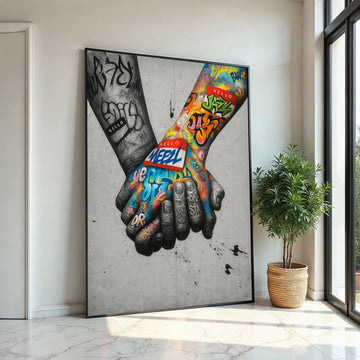 Graffiti Hands Canvas, Colorful Handshake Art, Street Art Canvas, Wall Art Design, Ready to Hang Decoration, Wall Canvas Art