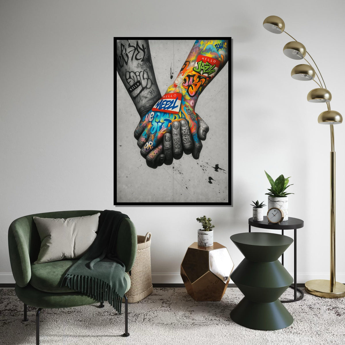 Graffiti Hands Canvas, Colorful Handshake Art, Street Art Canvas, Wall Art Design, Ready to Hang Decoration, Wall Canvas Art