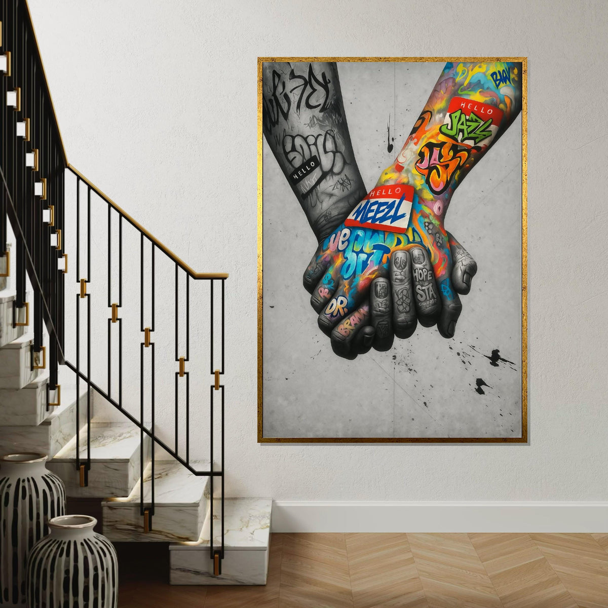 Graffiti Hands Canvas, Colorful Handshake Art, Street Art Canvas, Wall Art Design, Ready to Hang Decoration, Wall Canvas Art