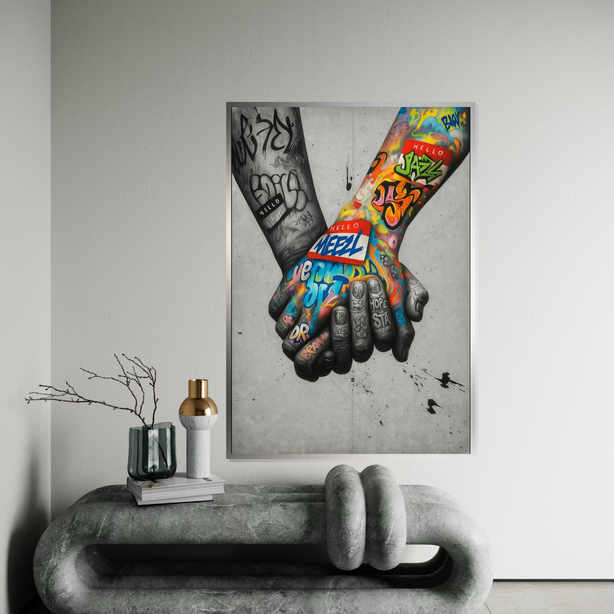 Graffiti Hands Canvas, Colorful Handshake Art, Street Art Canvas, Wall Art Design, Ready to Hang Decoration, Wall Canvas Art