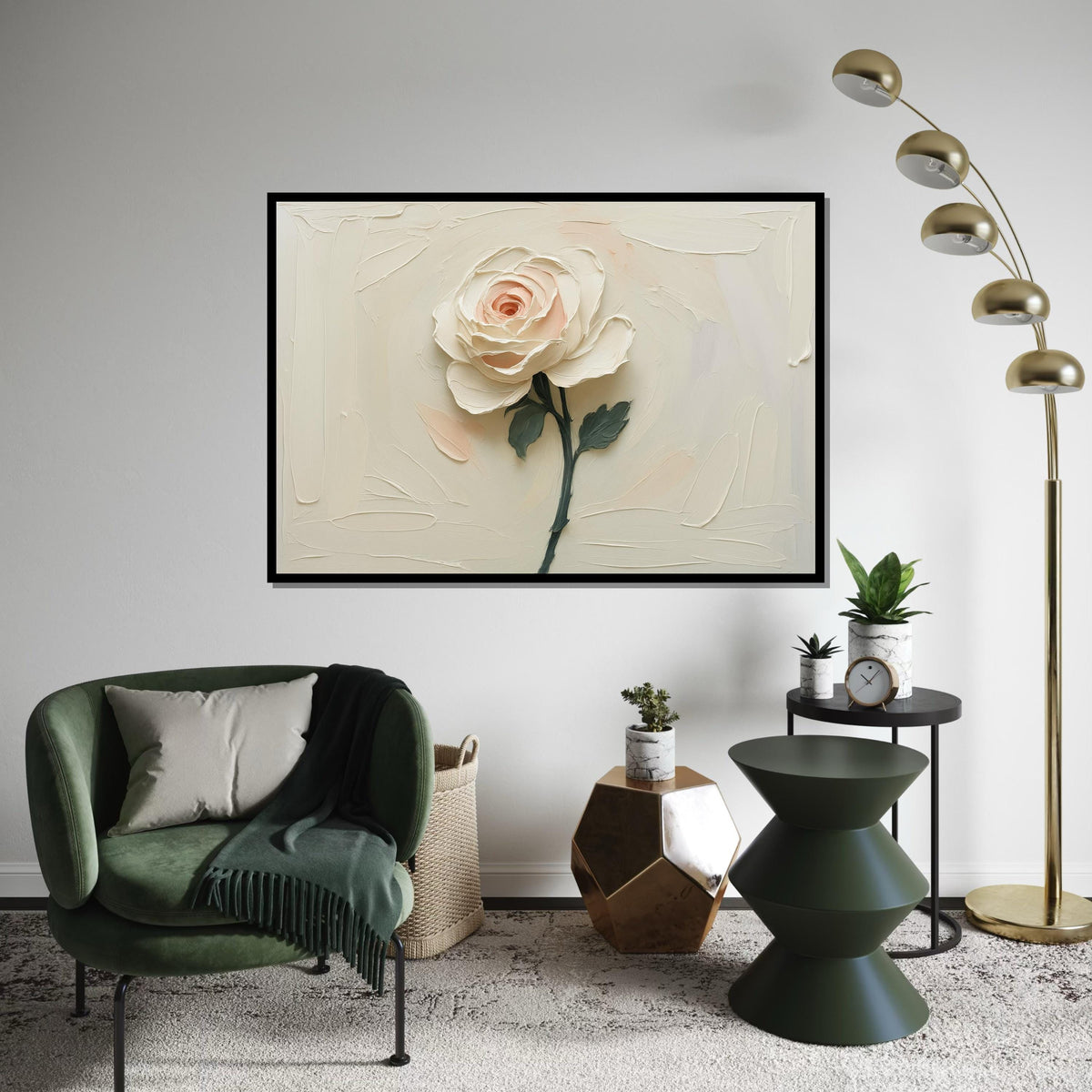 Cream Rose Canvas, Elegant Flower Art, Floral Wall Print, Textured Rose Artwork, Wall Art Canvas Design, Ready To Hang Decoration