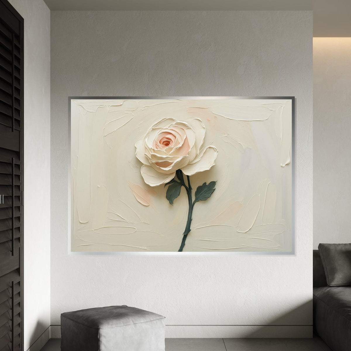 Cream Rose Canvas, Elegant Flower Art, Floral Wall Print, Textured Rose Artwork, Wall Art Canvas Design, Ready To Hang Decoration