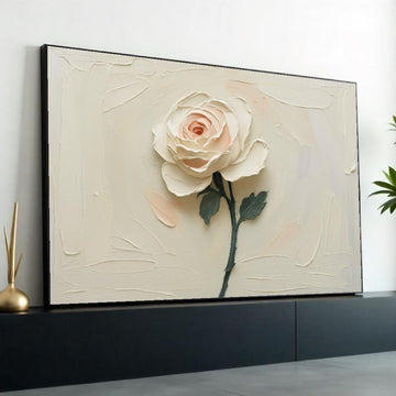 Cream Rose Canvas, Elegant Flower Art, Floral Wall Print, Textured Rose Artwork, Wall Art Canvas Design, Ready To Hang Decoration