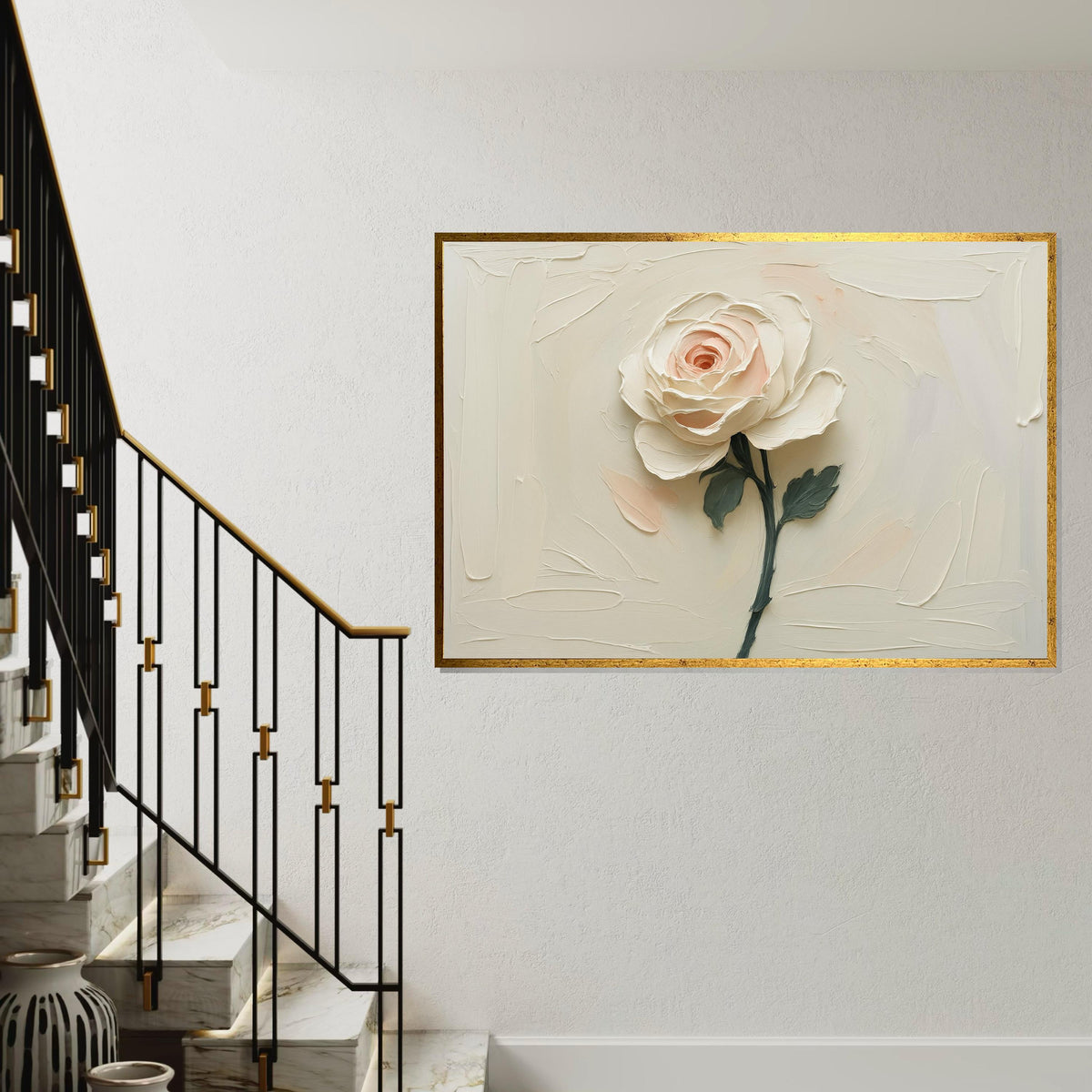 Cream Rose Canvas, Elegant Flower Art, Floral Wall Print, Textured Rose Artwork, Wall Art Canvas Design, Ready To Hang Decoration