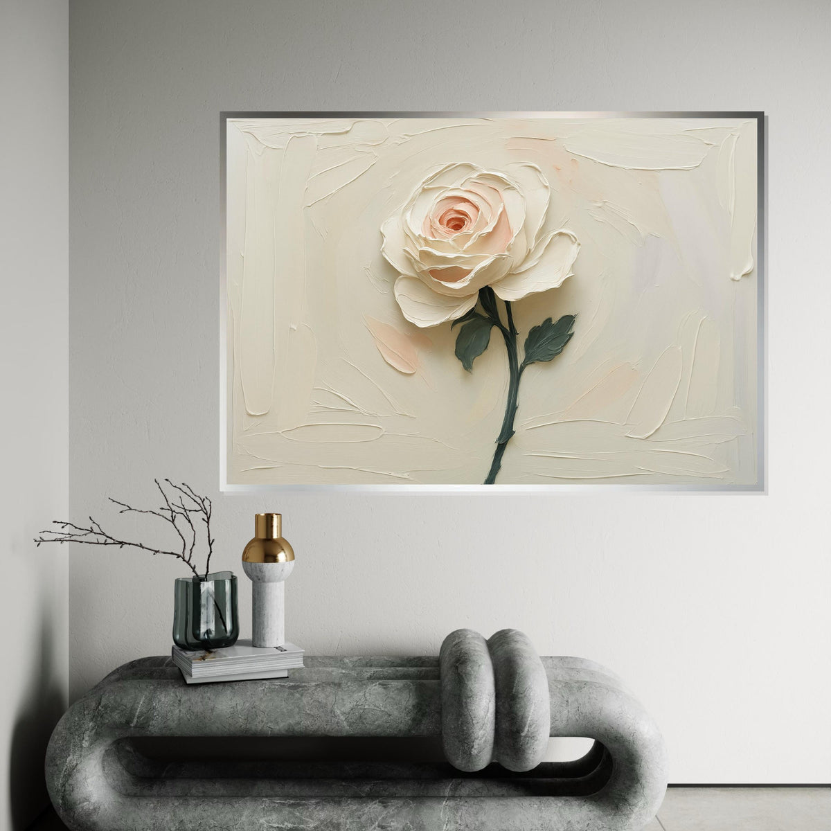 Cream Rose Canvas, Elegant Flower Art, Floral Wall Print, Textured Rose Artwork, Wall Art Canvas Design, Ready To Hang Decoration