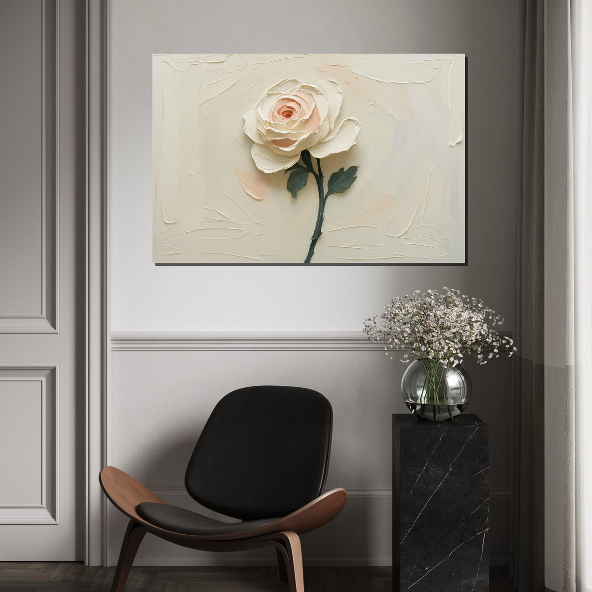 Cream Rose Canvas, Elegant Flower Art, Floral Wall Print, Textured Rose Artwork, Wall Art Canvas Design, Ready To Hang Decoration