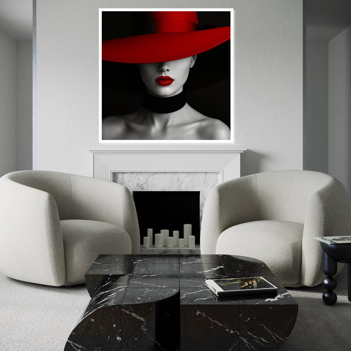 Red Hat Elegance Canvas, Woman in Red Hat Art, Modern Wall Art, Monochrome and Red, Wall Art Canvas Design, Ready to Hang Decoration