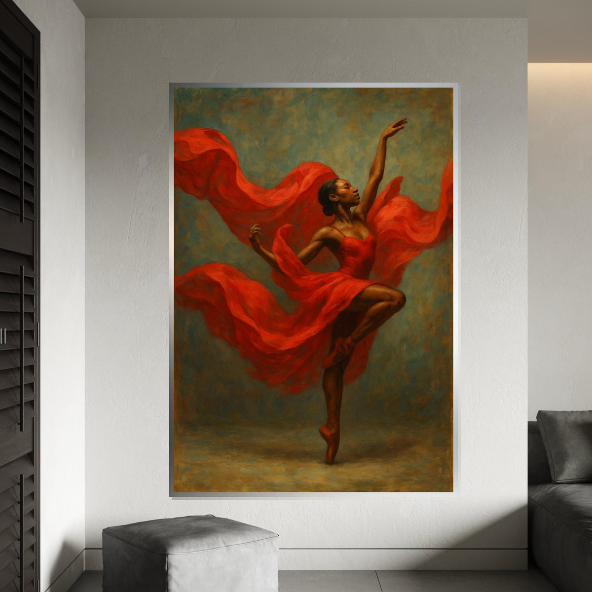 Graceful Ballerina in Red Canvas, Dancer Wall Art, Ballet Movement Poster, Wall Art Canvas Design, Ready To Hang Decoration